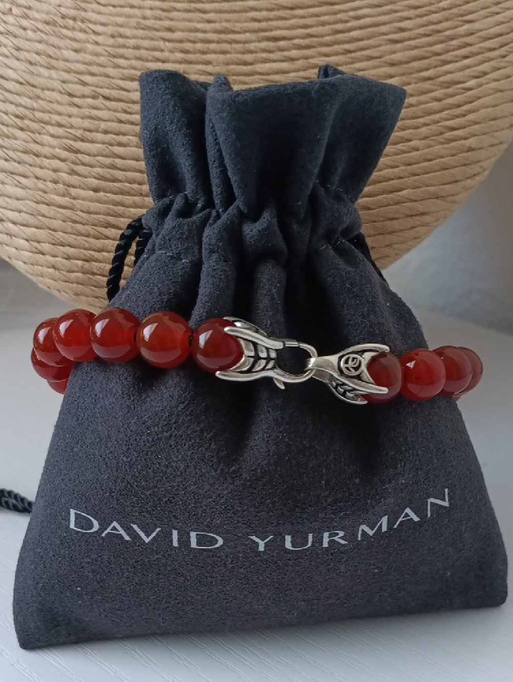 David Yurman Men's Sterling Silver 8mm Red Carnelian Spiritual Bead Bracelet